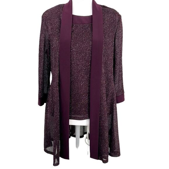 RM Richards Women's Metallic Plum Jacket With Built In Top 3/4 Sleeves 12 Petite - Picture 1 of 16